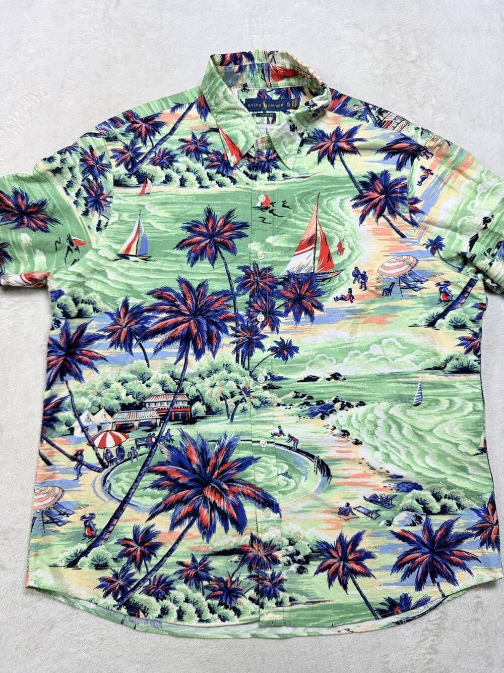 Polo Ralph Lauren Sailboat Palm Tree Hawaiian Island Shirt Men's XL Classic Fit